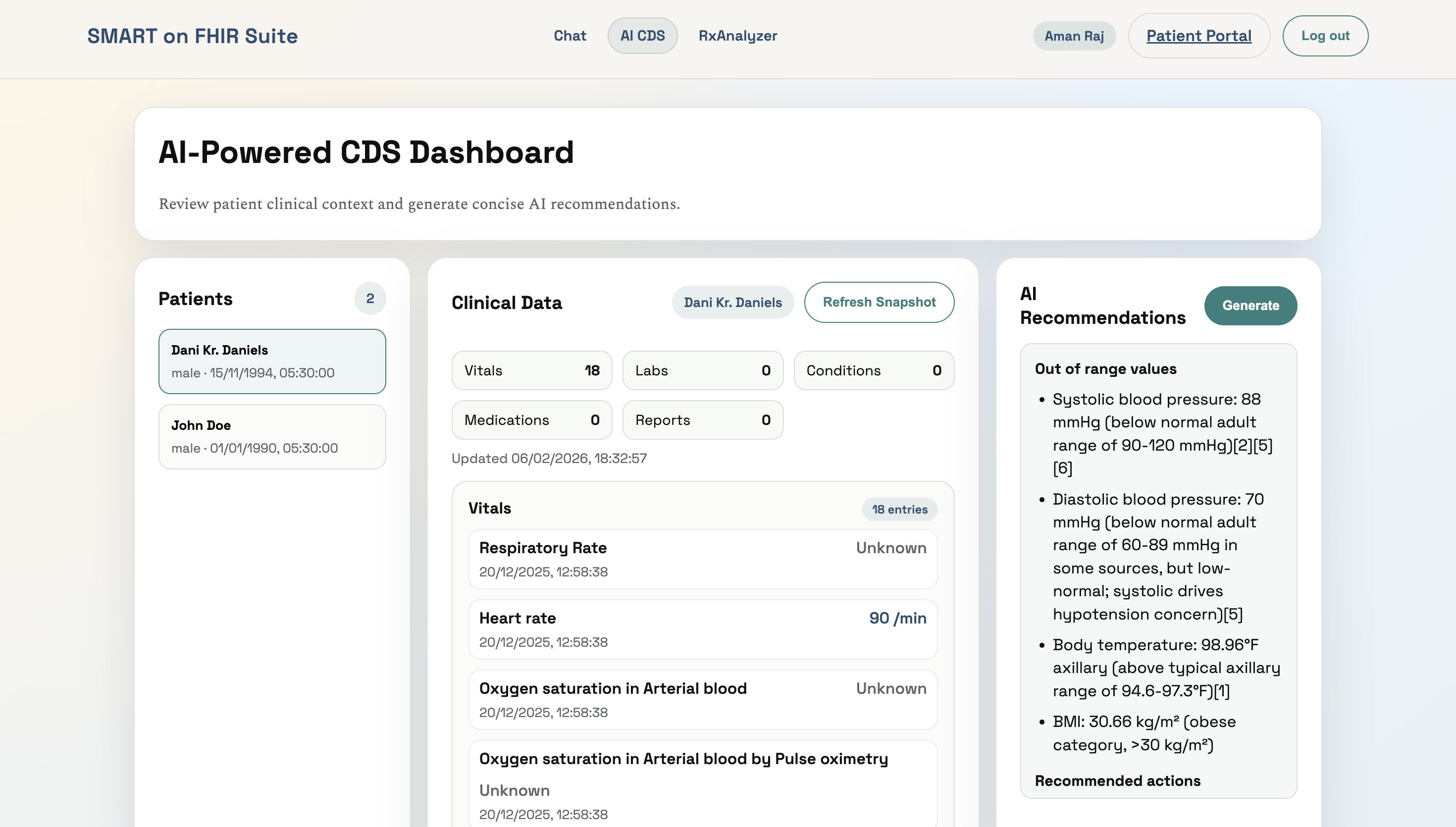 AI powered CDS application using SMART on FHIR